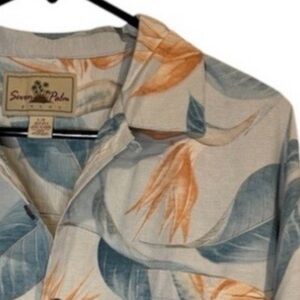 Seven Palms 100% Silk Hawaiian Aloha Camp Shirt Large Bird of Paradise